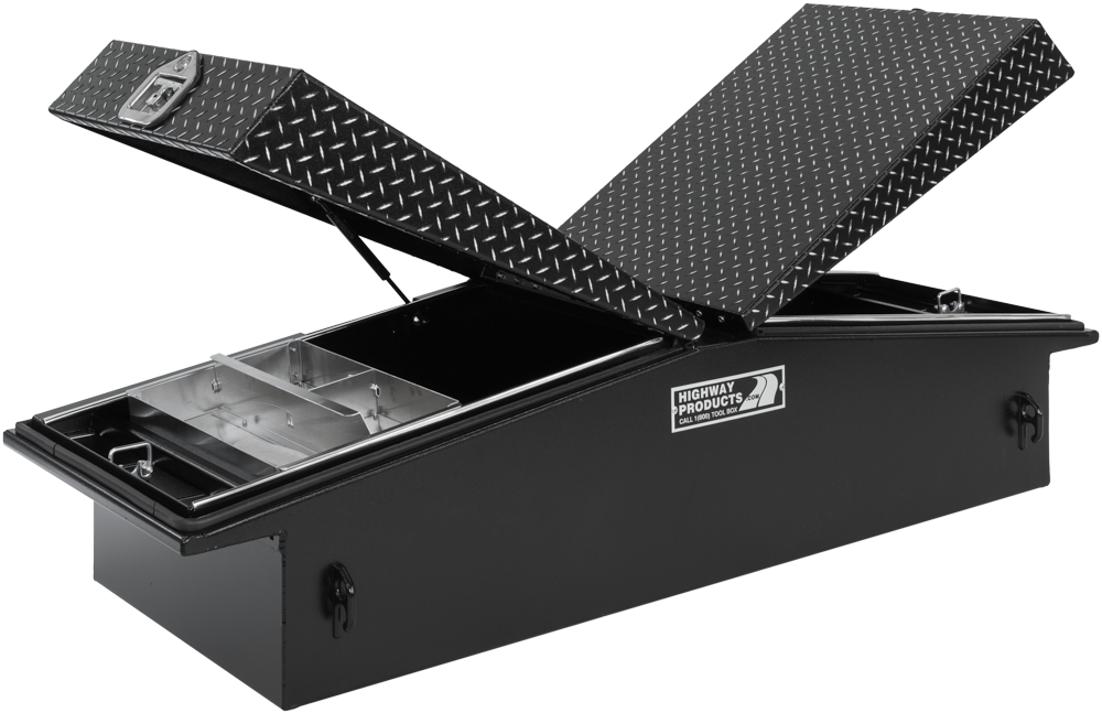 71 X 16 X 23 GULL WING TOOL BOX WITH SMOOTH BLACK BASE, LEOPARD LID — primary image