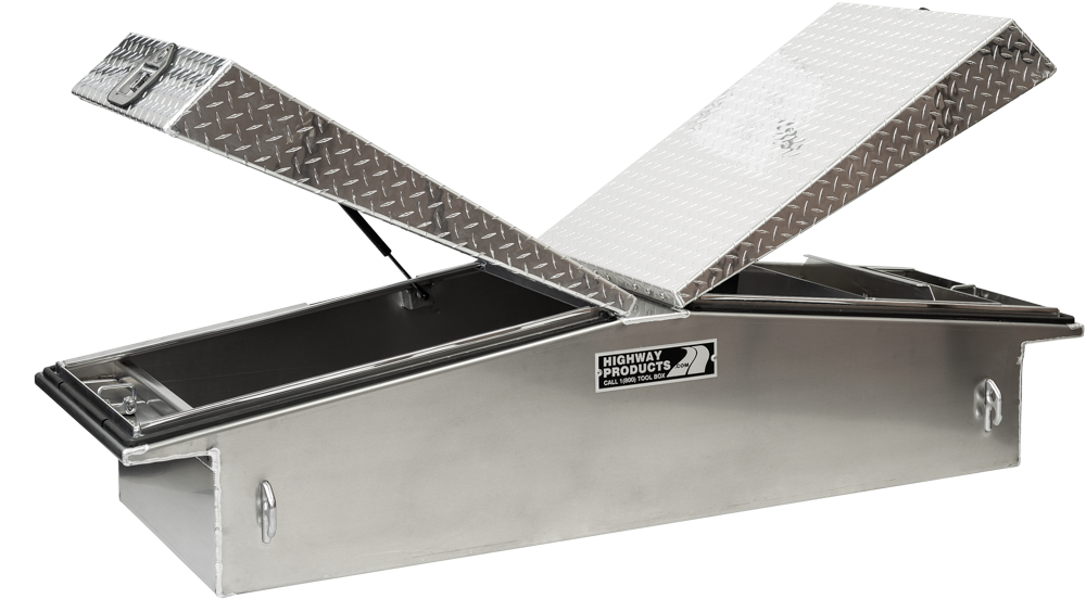 71 X 16 X 23 GULL WING TOOL BOX WITH SMOOTH ALUMINUM BASE, DIAMOND PLATE LID (3412-015) — primary image