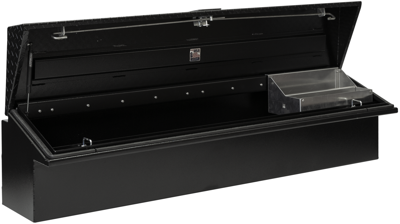 90 X 16 X 16 DRIVER SIDE LOW SIDE TOOL BOX WITH SMOOTH BLACK BASE, PLATE LID