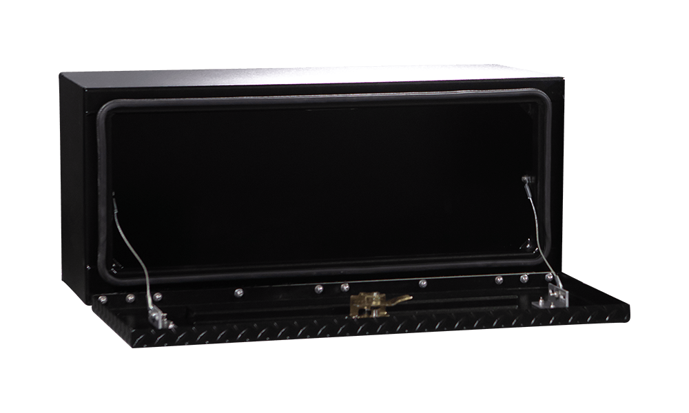 48 X 16 X 13 HIGH SIDE TOOL BOX WITH BLACK DIAMOND PLATE DOOR, SMOOTH BLACK BASE