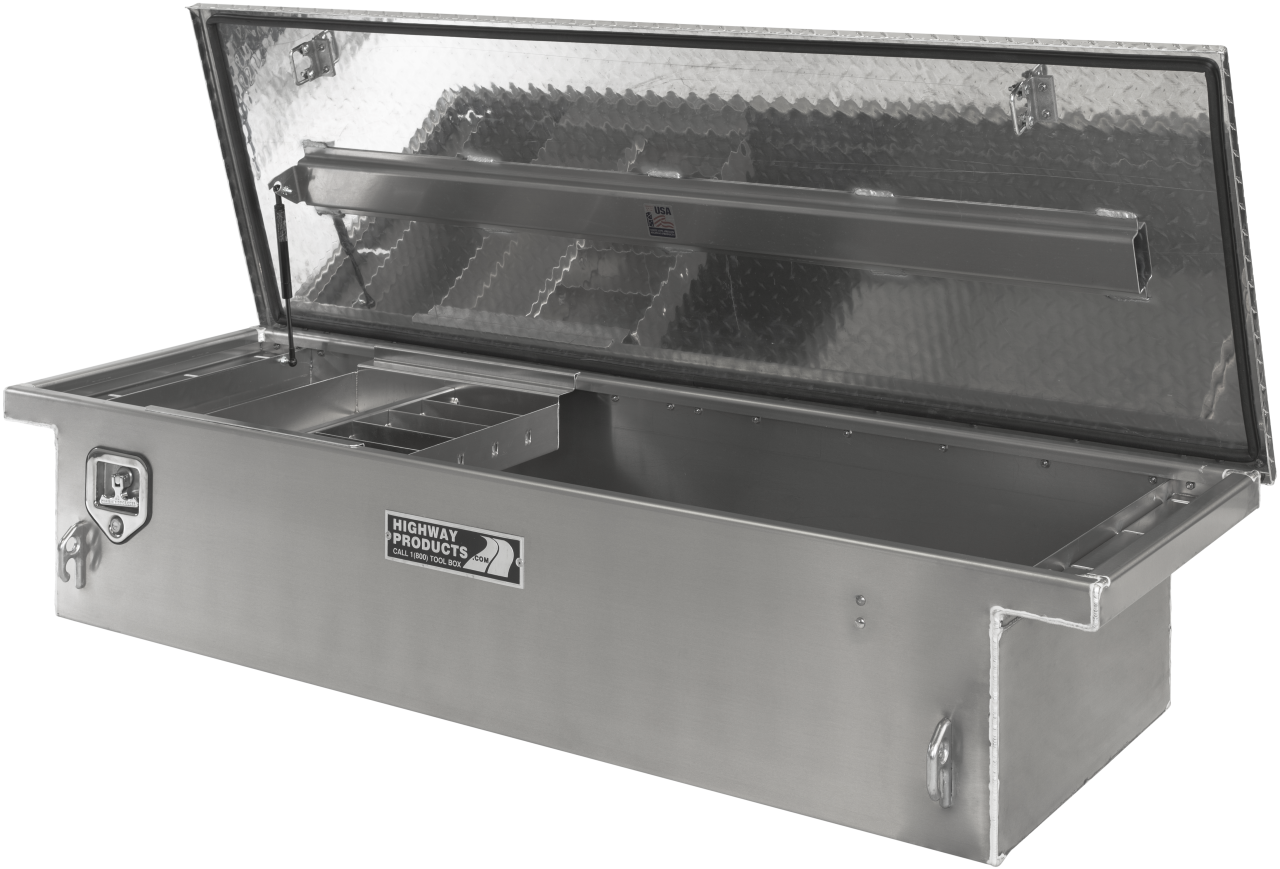 70 X 13.5 X 23 LOW PROFILE TOOL BOX WITH SMOOTH ALUMINUM BASE, DIAMOND PLATE LID