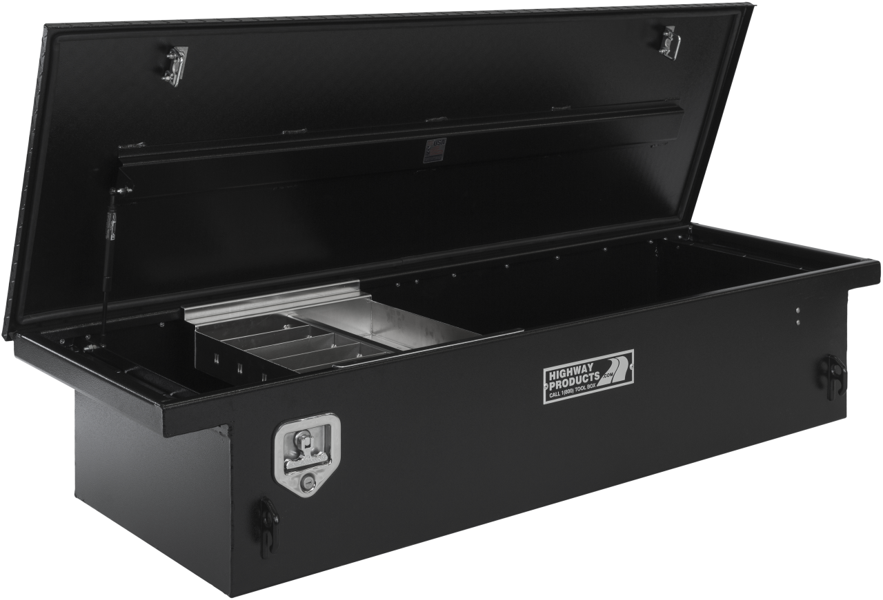 70 X 13.5 X 27 LOW PROFILE TOOL BOX WITH SMOOTH BLACK BASE, DIAMOND PLATE LID