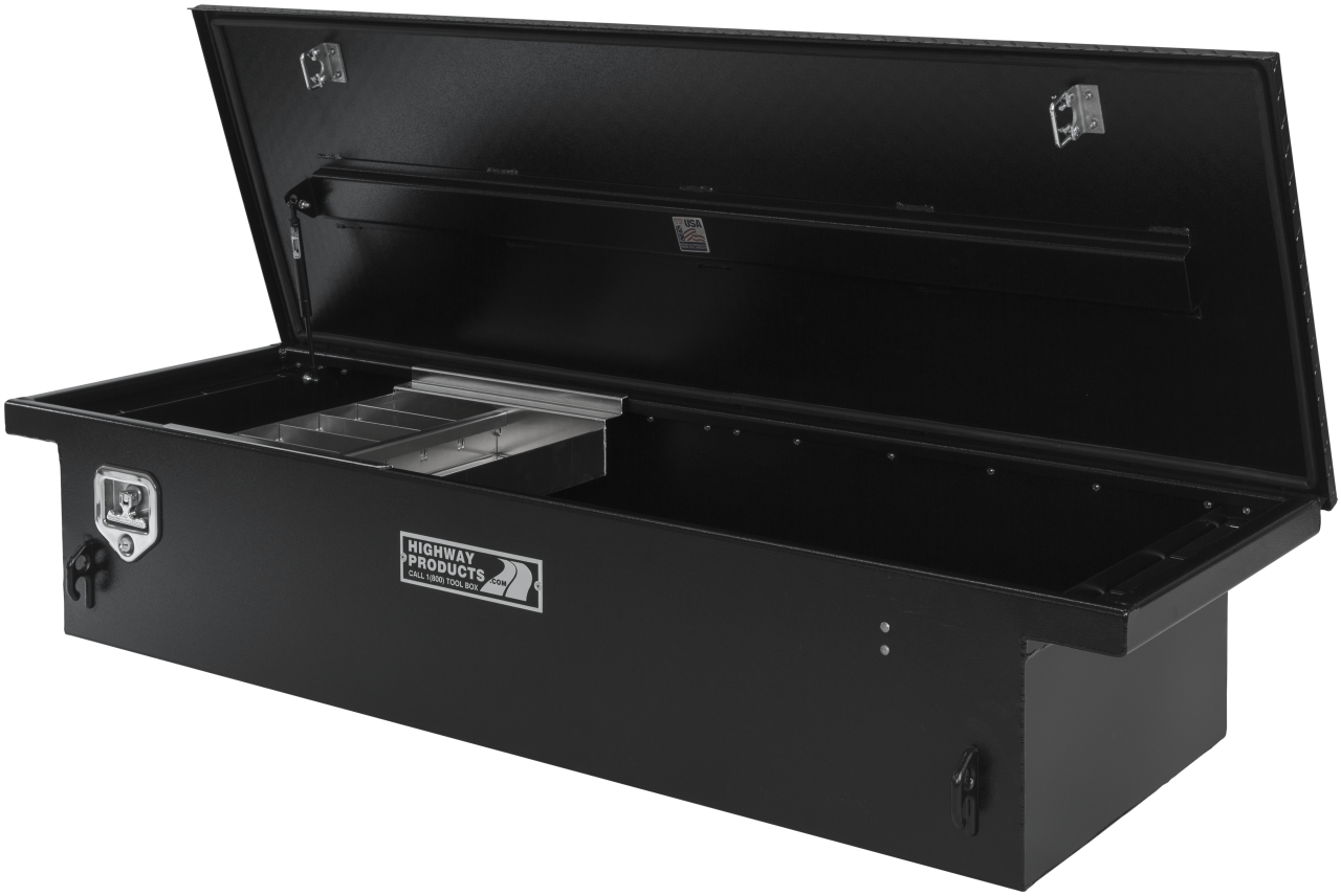 70 X 13.5 X 27 LOW PROFILE TOOL BOX WITH SMOOTH BLACK BASE, DIAMOND PLATE LID