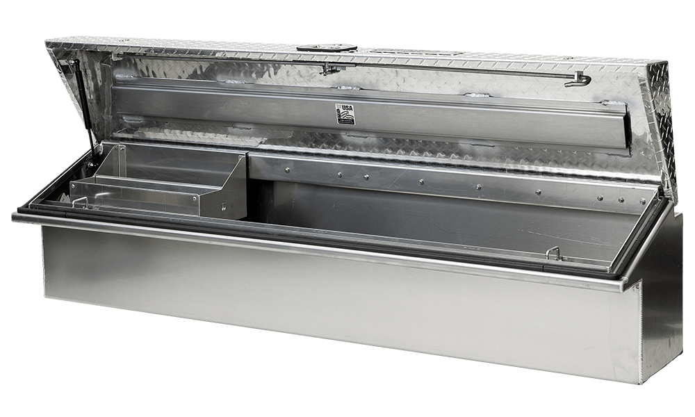 90 X 16 X 16 DRIVER SIDE LOW SIDE TOOL BOX WITH SMOOTH ALUMINUM BASE, PLATE LID