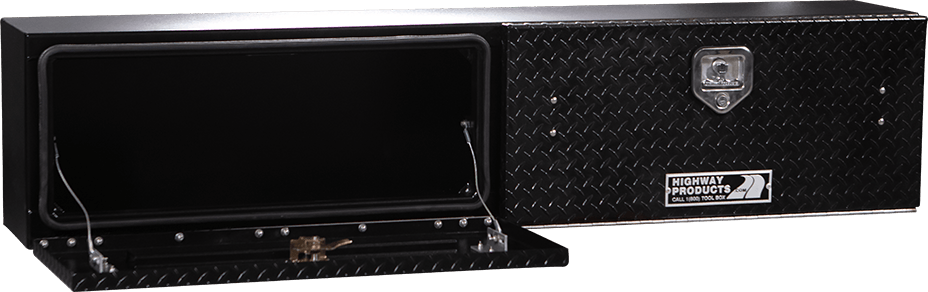 65 X 16 X 13 HIGH SIDE TOOL BOX WITH BLACK DIAMOND PLATE DOOR, SMOOTH BLACK BASE