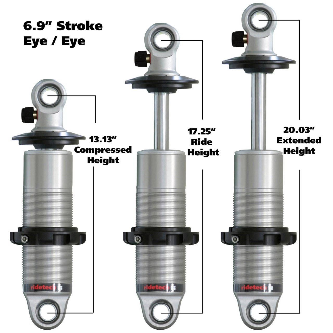 HQ Coil-Over shock with 6.9" stroke and 1.7" eye mount, universal.