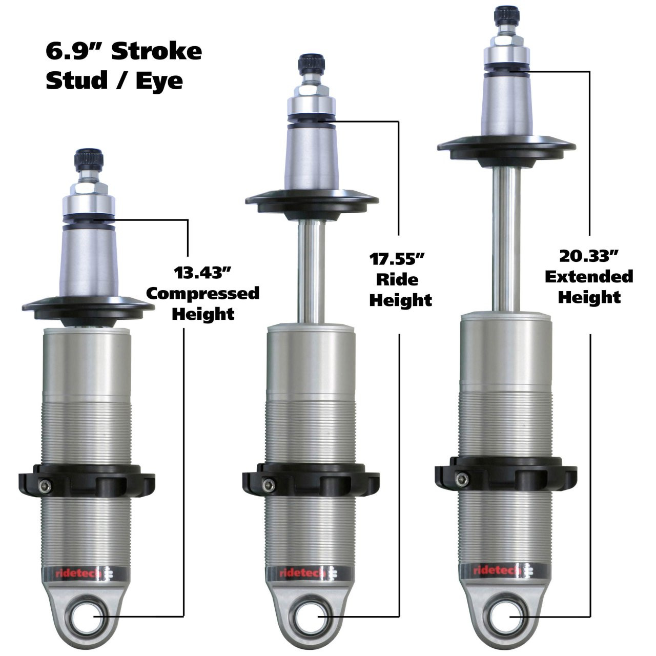 HQ Coil-Over shock with 6.9" stroke and 2" stud mount, universal.