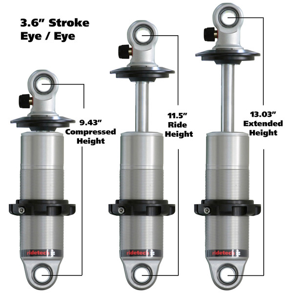 HQ Coil-Over shock with 3.6" stroke and 1.7" eye mount, universal.