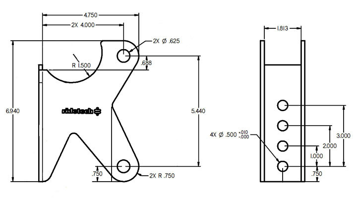 Parallel 4-Link axle bracket, uncoated. For 3" axle housing.