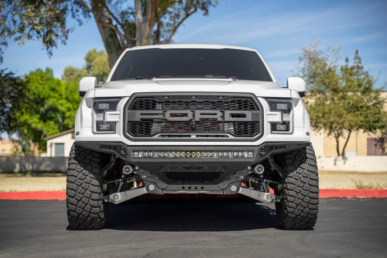 Rock Fighter Frame Cut Front Bumper (F114922770103) — installed view