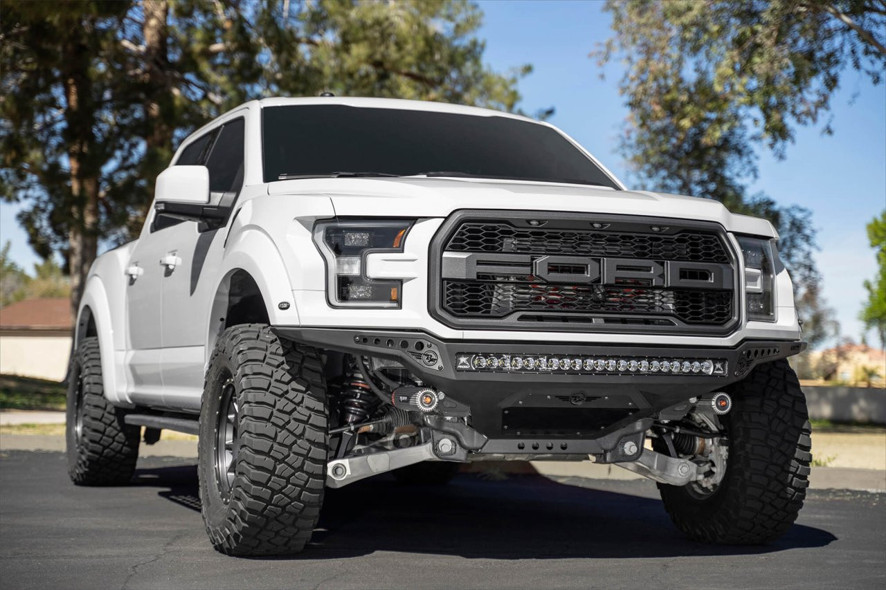 Rock Fighter Frame Cut Front Bumper (F114922770103) — installed view