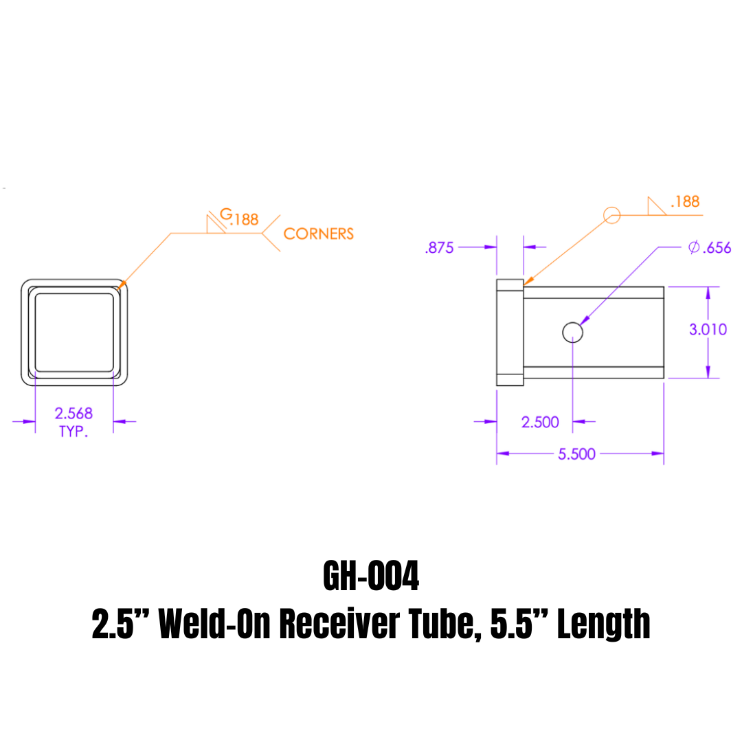 Weld-On Receiver Tube (GH-004)