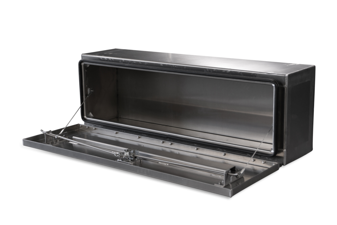 48 X 16 X 13 HIGH SIDE TOOL BOX WITH SMOOTH ALUMINUM DOOR, SMOOTH ALUMINUM BASE