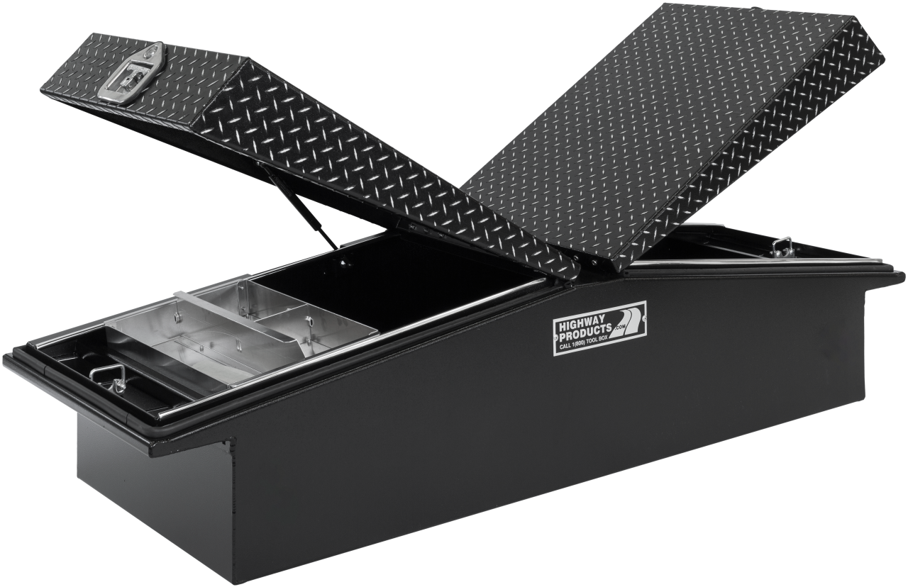 71 X 16 X 23 GULL WING TOOL BOX WITH SMOOTH BLACK BASE, LEOPARD LID, NO BOWEYES