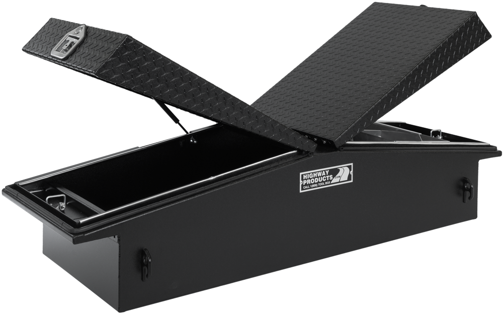 71 X 16 X 23 GULL WING TOOL BOX WITH SMOOTH BLACK BASE, BLACK DIAMOND PLATE LID (3412-015-BK62) — primary image