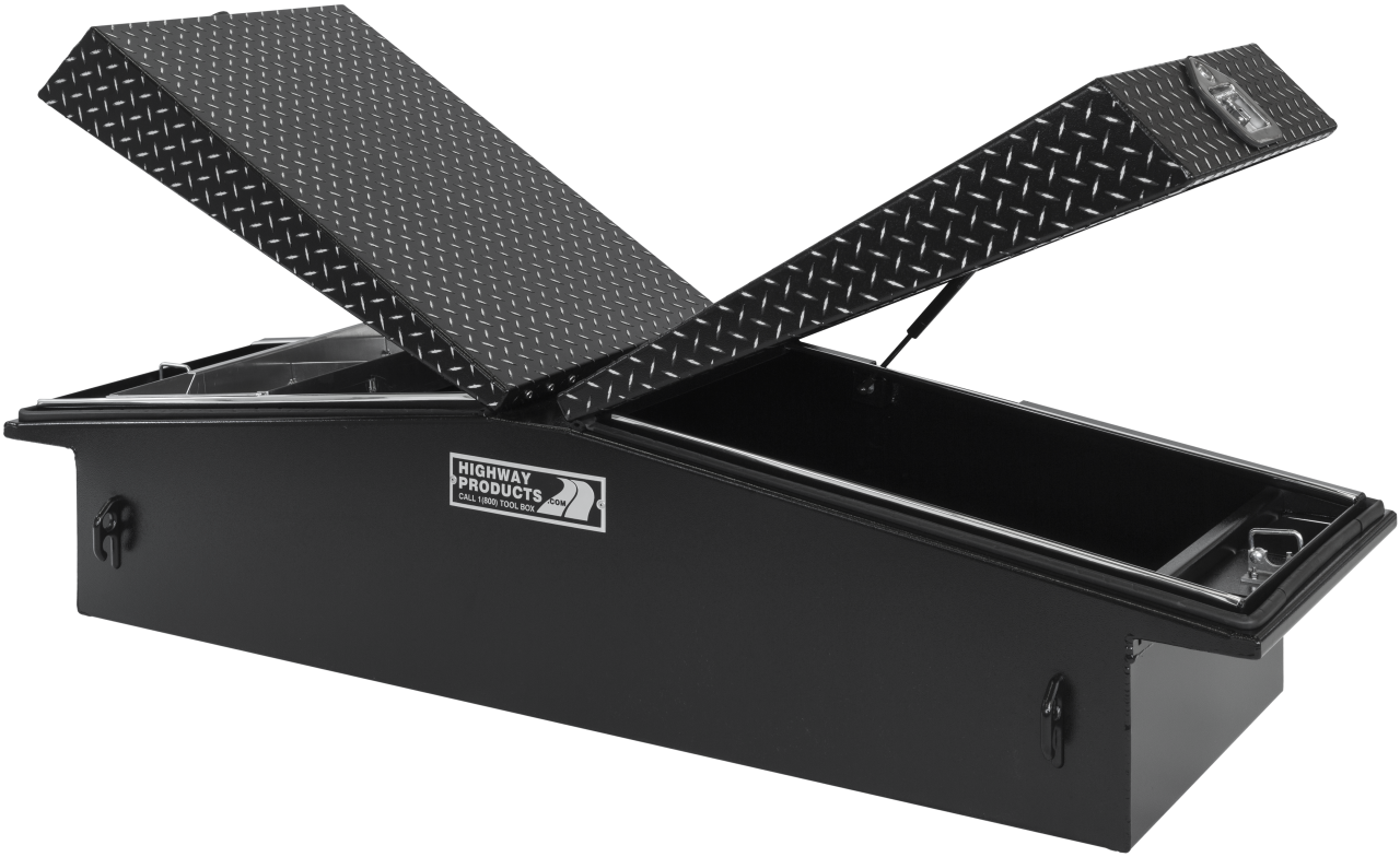 71 X 16 X 23 GULL WING TOOL BOX WITH SMOOTH BLACK BASE, LEOPARD LID