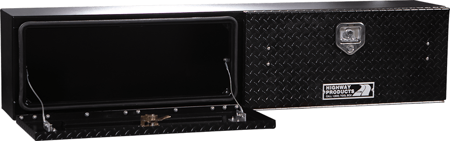65 X 16 X 13 HIGH SIDE TOOL BOX WITH BLACK DIAMOND PLATE DOOR, SMOOTH BLACK BASE — primary image