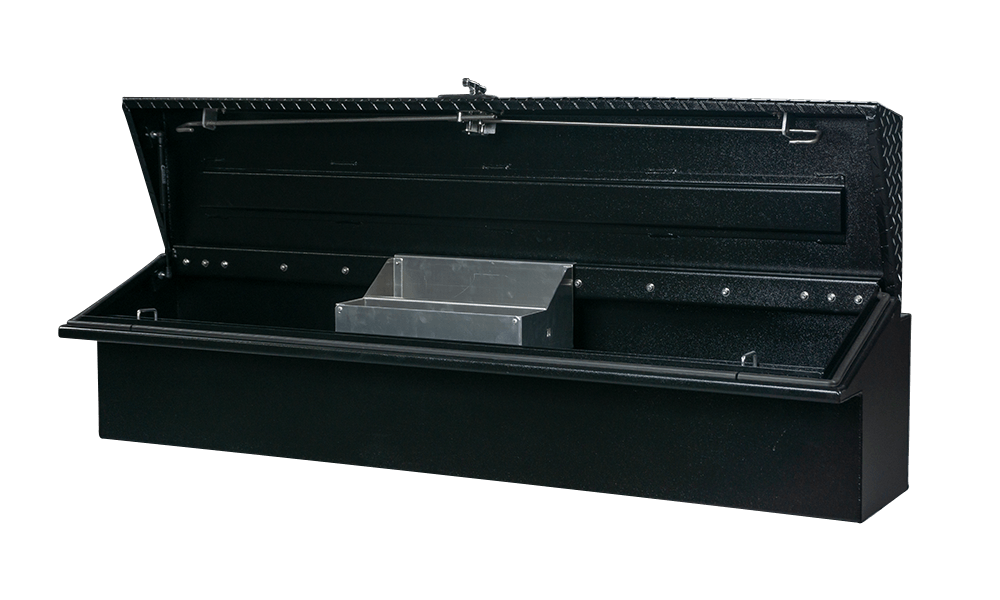90 X 16 X 16 DRIVER SIDE LOW SIDE TOOL BOX WITH SMOOTH BLACK BASE, LEOPARD LID