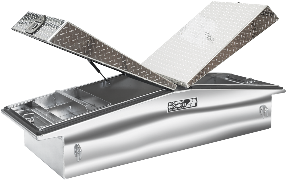 71 X 16 X 23 GULL WING TOOL BOX WITH POLISHED ALUMINUM BASE, DIAMOND PLATE LID — primary image