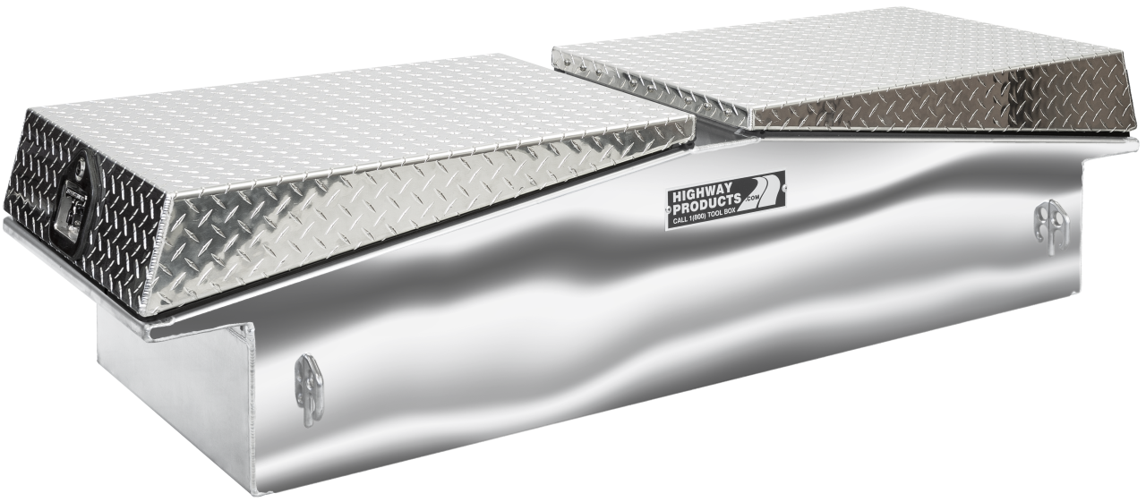 71 X 16 X 23 GULL WING TOOL BOX WITH POLISHED ALUMINUM BASE, DIAMOND PLATE LID