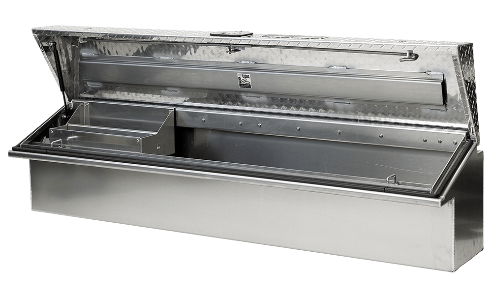 90 X 16 X 16 DRIVER SIDE LOW SIDE TOOL BOX WITH SMOOTH ALUMINUM BASE, PLATE LID