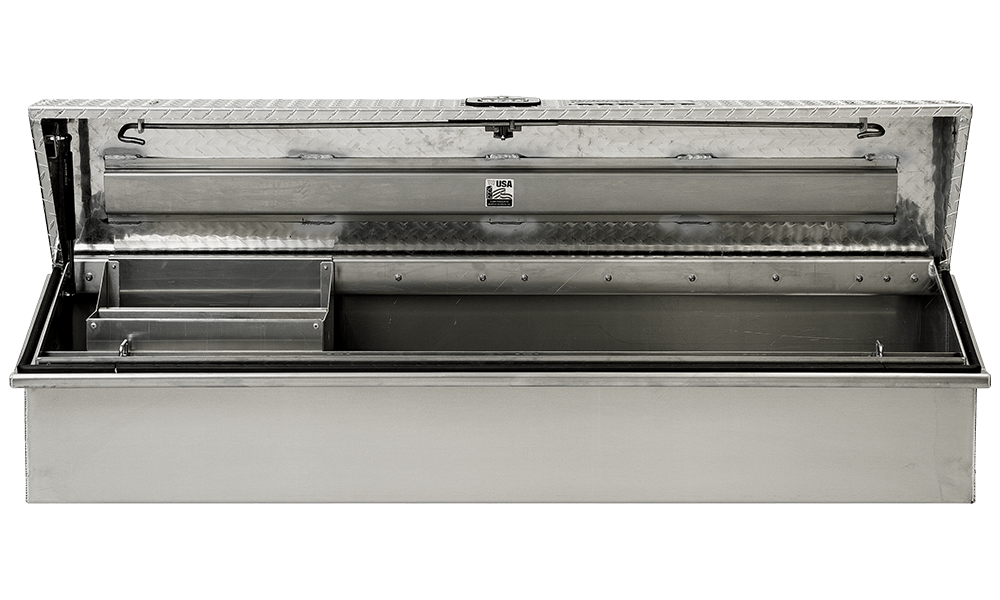 48 X 16 X 16 LOW SIDE TOOL BOX WITH SMOOTH ALUMINUM BASE, DIAMOND PLATE LID