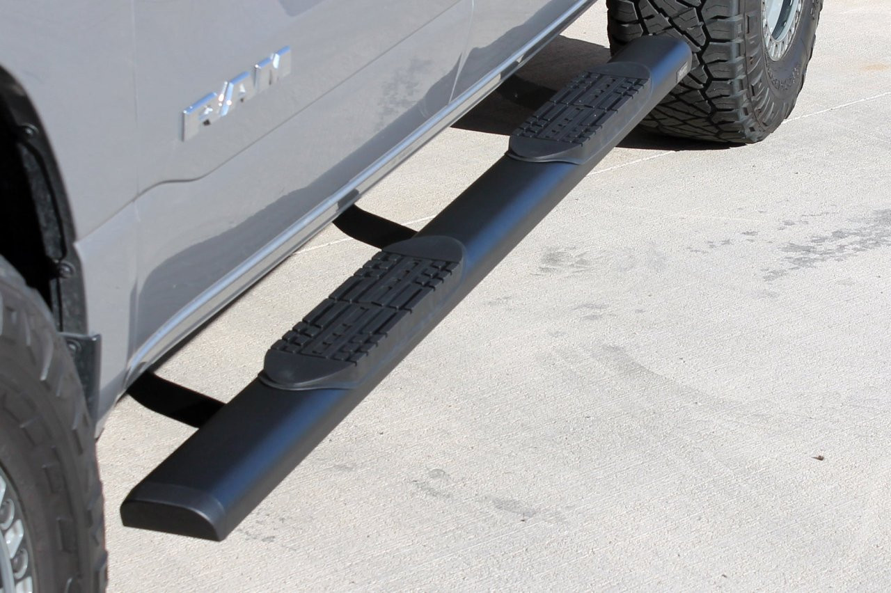 Raptor Series Oval Running Boards Black Textured Aluminum - Part# 2002-0602BT — side view