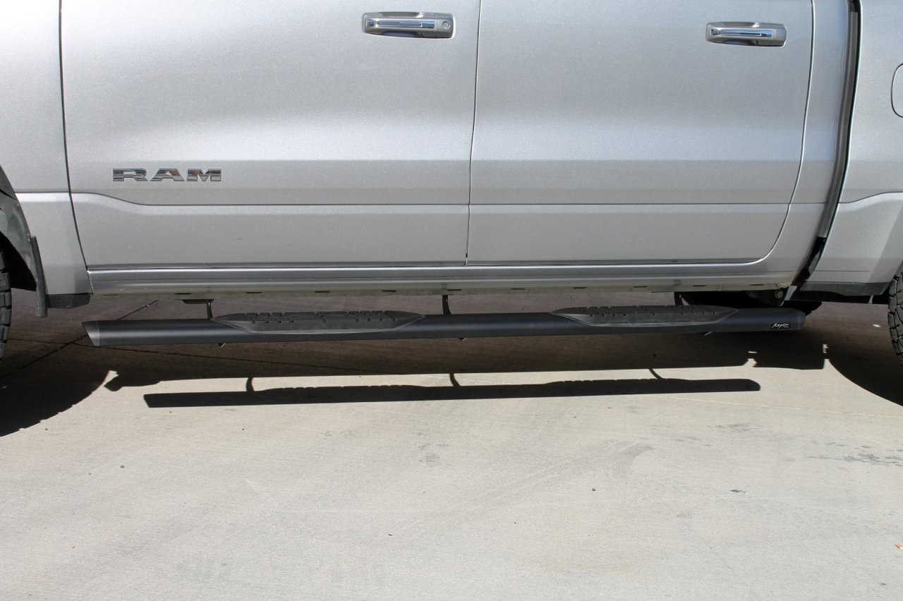 Raptor Series Oval Running Boards Black Textured Aluminum - Part# 2002-0602BT — side view