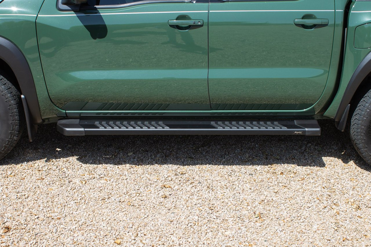 Raptor Series 6" OEM Style Running Boards Black Textured Aluminum - 1707-0589BT — side view