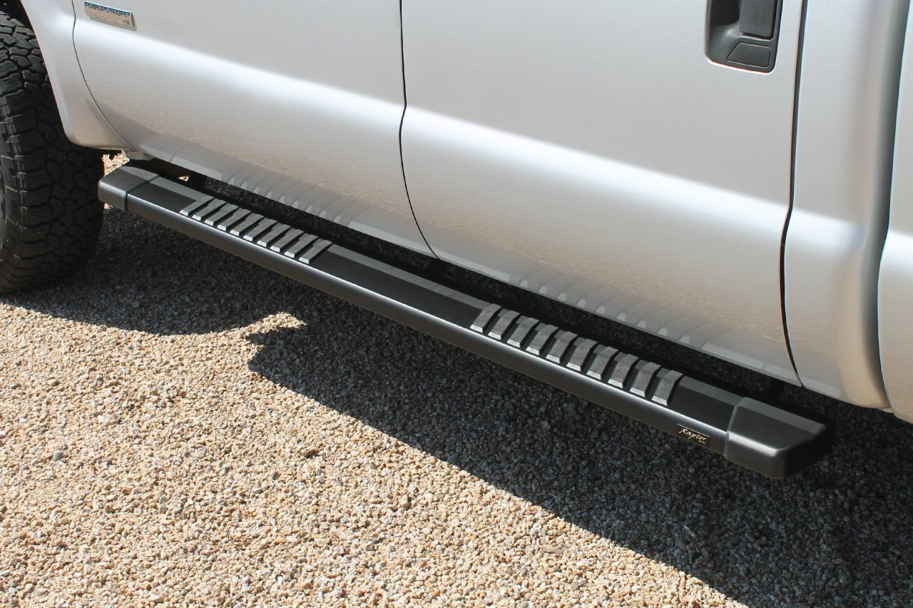 Raptor Series 6" OEM Style Running Boards Black Textured Aluminum - 1703-0344BT — side view