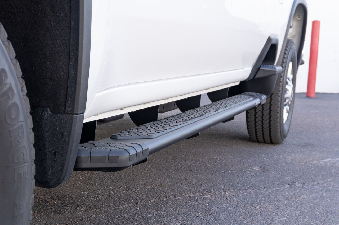 Raptor Series Tread Step Running Boards BLK Textured Aluminum Part# 1901-0052BT — side view