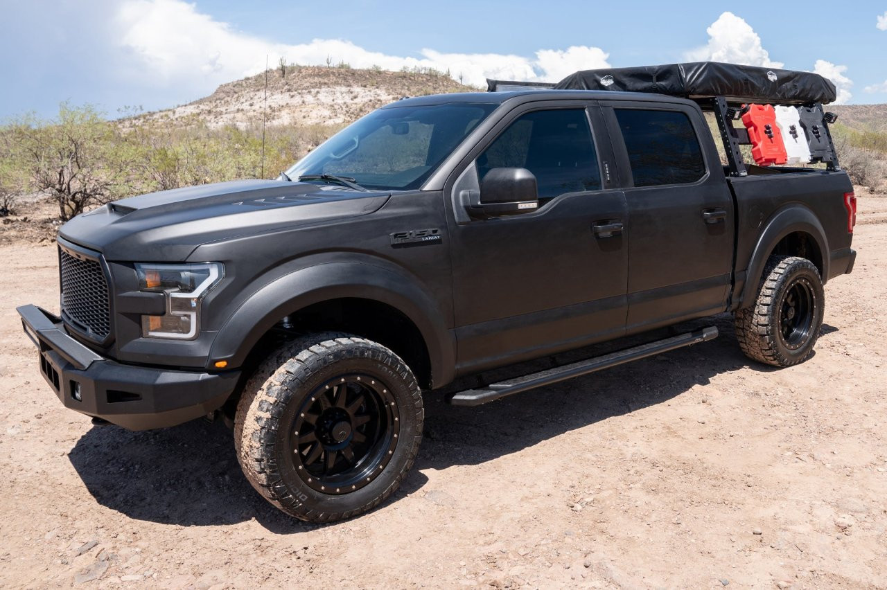 Raptor Series Tread Step Running Boards BLK Textured Aluminum Part# 1903-0377BT — side view