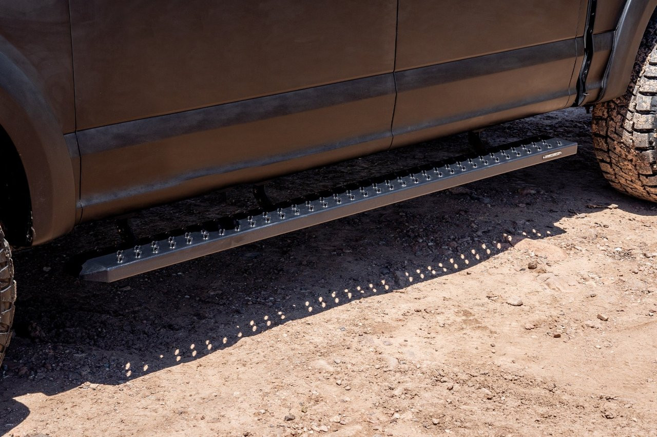 Raptor Series Sawtooth Running Boards Black Textured Aluminum - Part# 2103-0366BT — side view