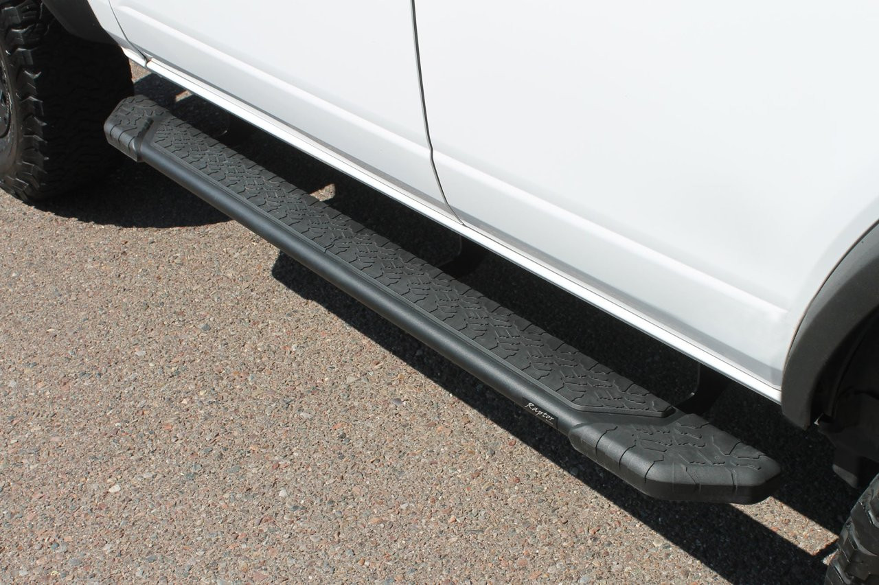 Raptor Series Tread Step Running Boards BLK Textured Aluminum Part# 1903-0388BT — side view