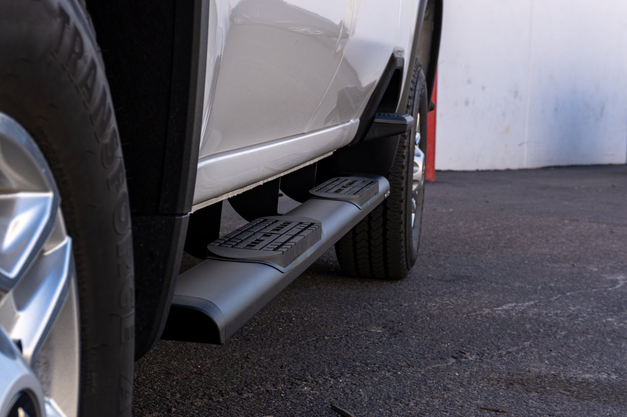 Raptor Series Oval Running Boards Black Textured Aluminum - Part# 2001-0052BT — side view