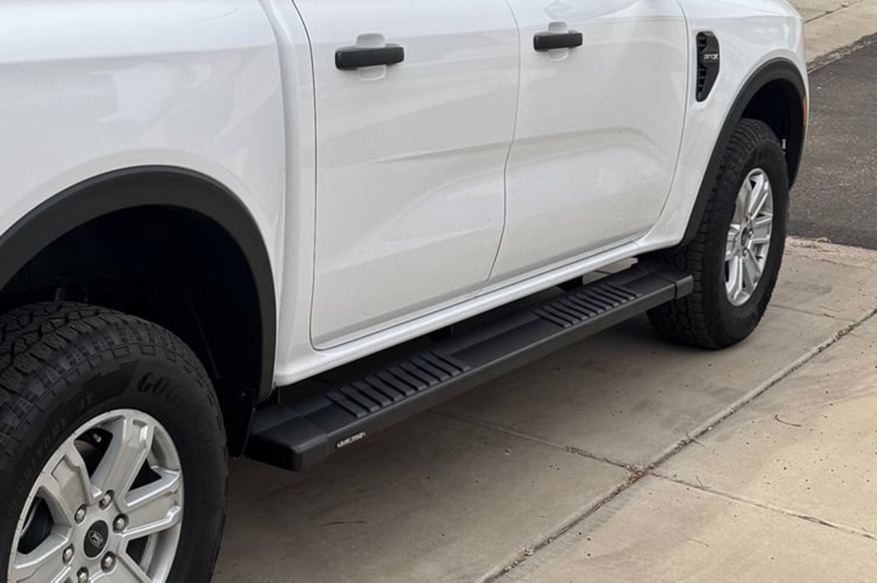 Raptor Series 6" OEM Style Running Boards Black Textured Aluminum - 1703-0377BT — side view