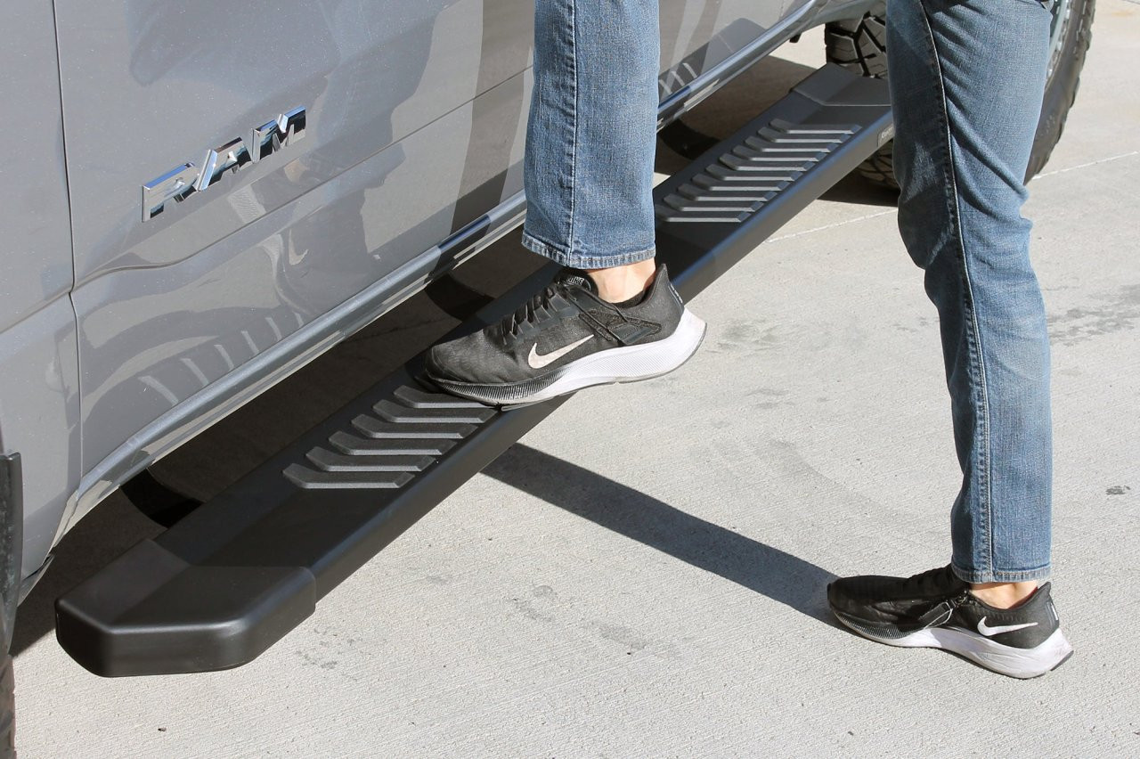Raptor Series 6" OEM Style Running Boards Black Textured Aluminum - 1702-0602BT — side view