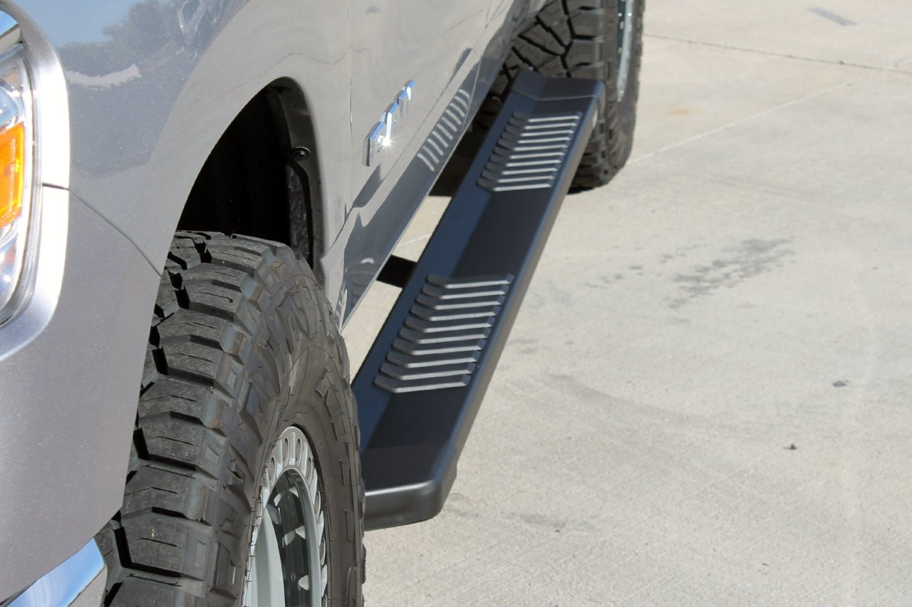 Raptor Series 6" OEM Style Running Boards Black Textured Aluminum - 1702-0602BT — side view