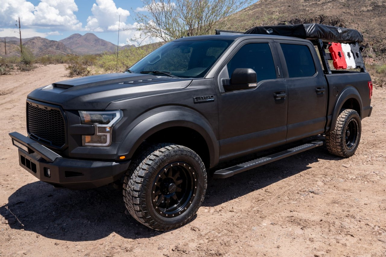 Raptor Series 6" OEM Style Running Boards Black Textured Aluminum - 1707-0431BT — side view
