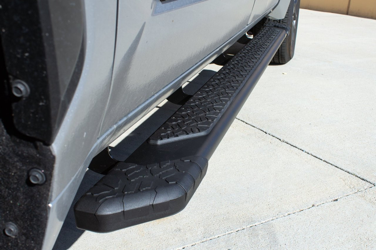 Raptor Series Tread Step Running Boards BLK Textured Aluminum Part# 1904-0142BT — side view