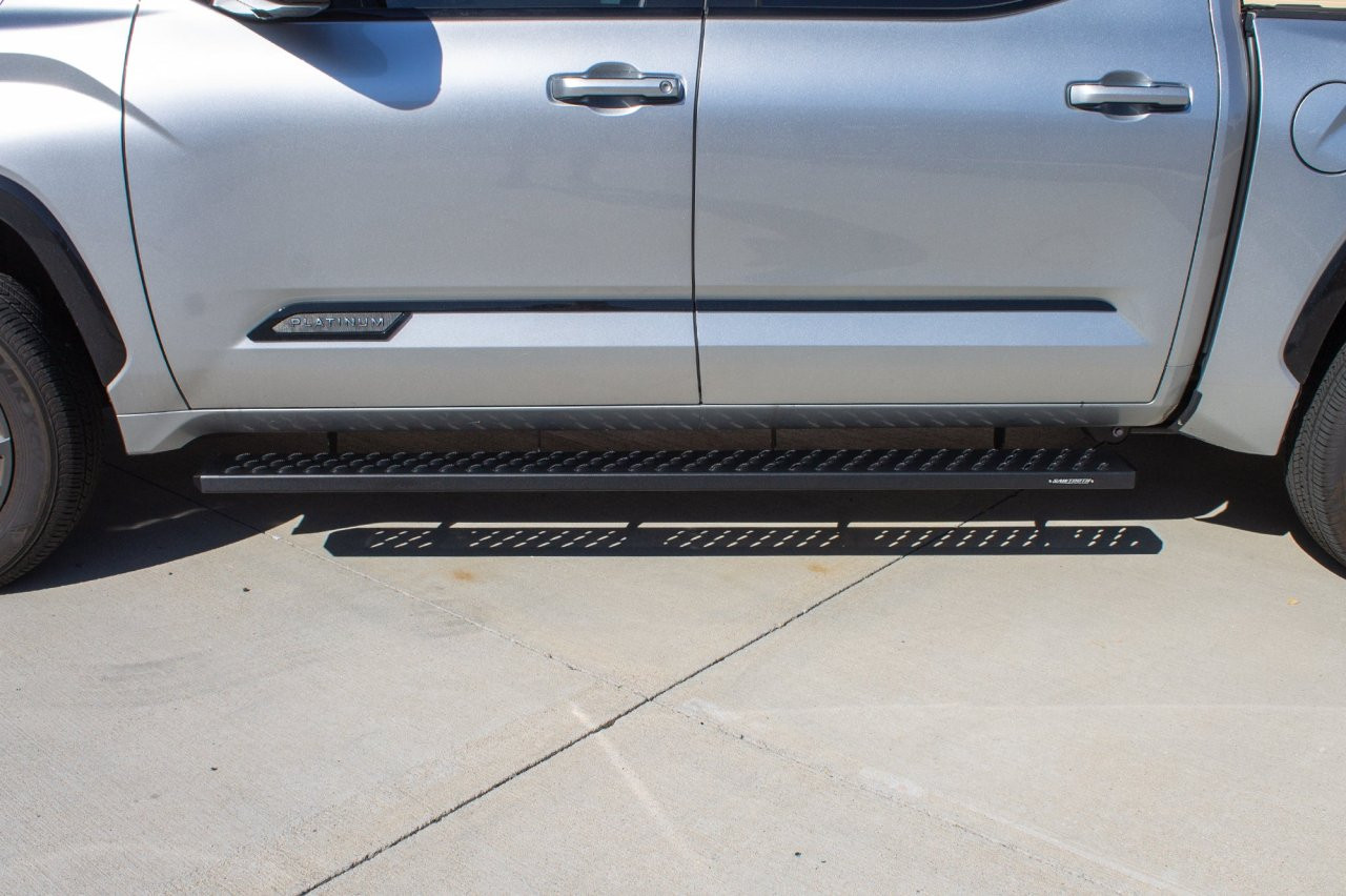 Raptor Series Sawtooth Running Boards Black Textured Aluminum - Part# 2104-0142BT — side view