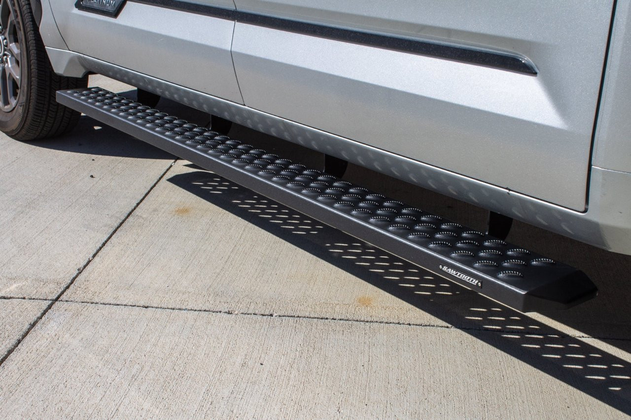 Raptor Series Sawtooth Running Boards Black Textured Aluminum - Part# 2104-0142BT — side view