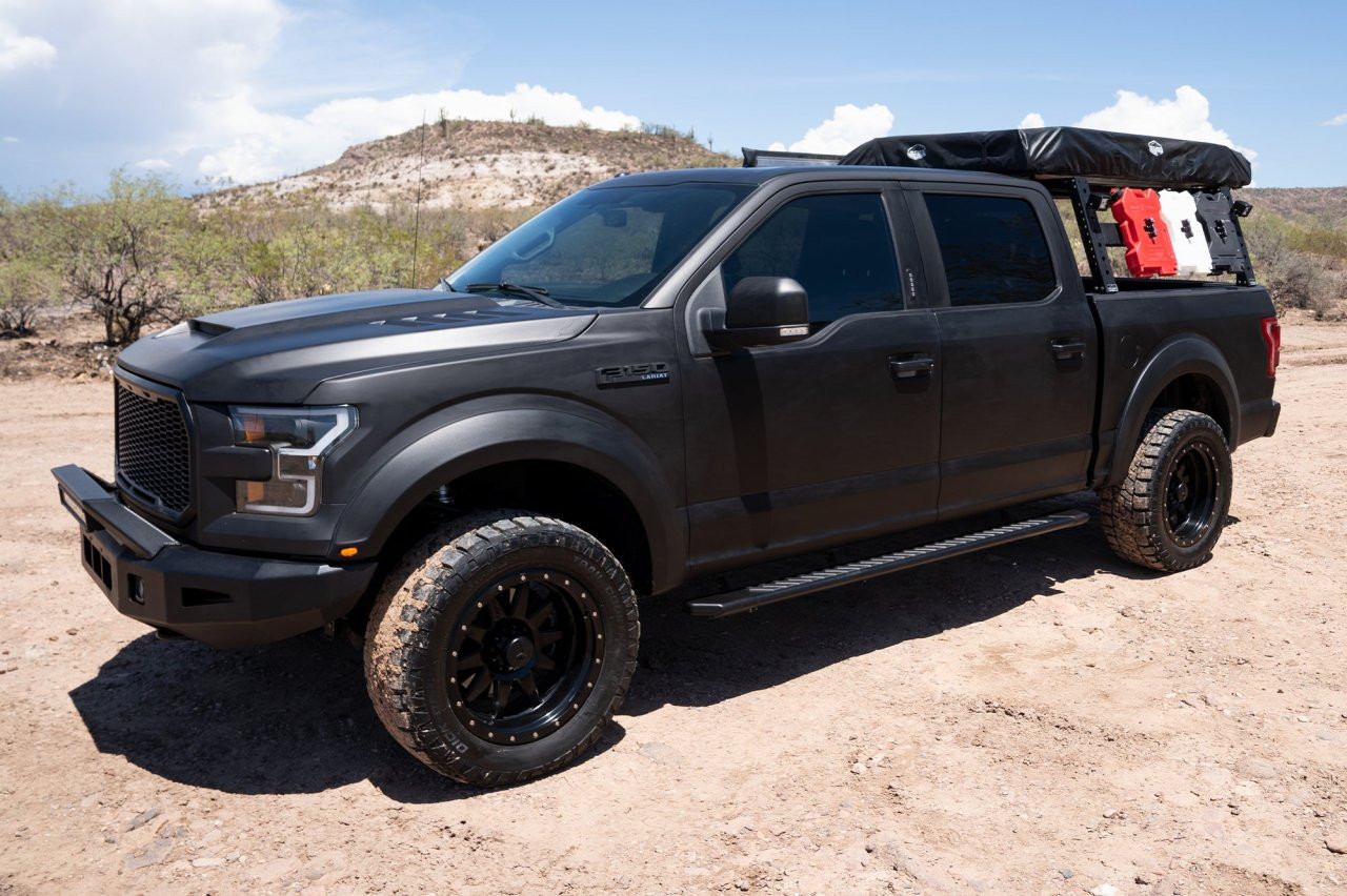 Raptor Series 5" OEM Style Full Tread Running Boards Black Textured 2203-0377BT — side view