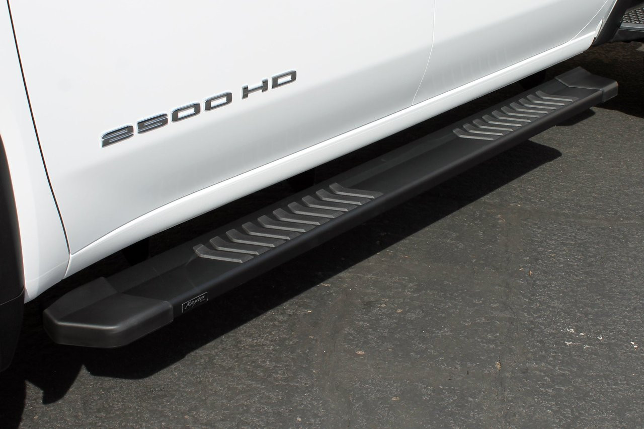 Raptor Series 6" OEM Style Running Boards Black Textured Aluminum - 1701-0052BT — side view