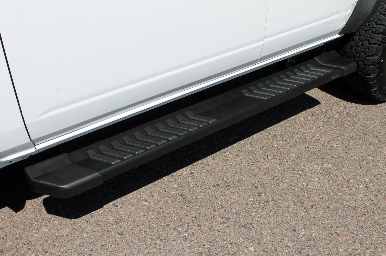 Raptor Series 6" OEM Style Running Boards Black Textured Aluminum - 1703-0388BT — side view