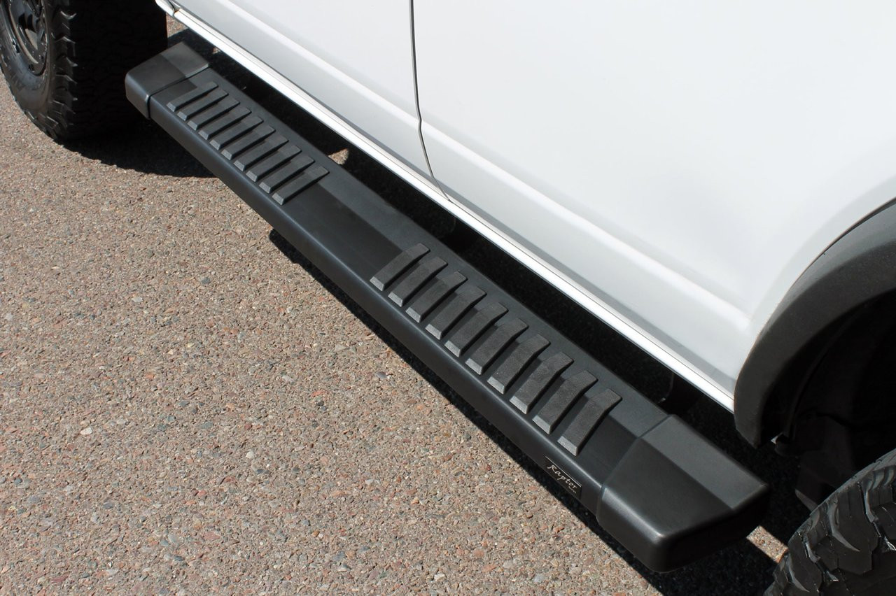 Raptor Series 6" OEM Style Running Boards Black Textured Aluminum - 1703-0388BT — side view