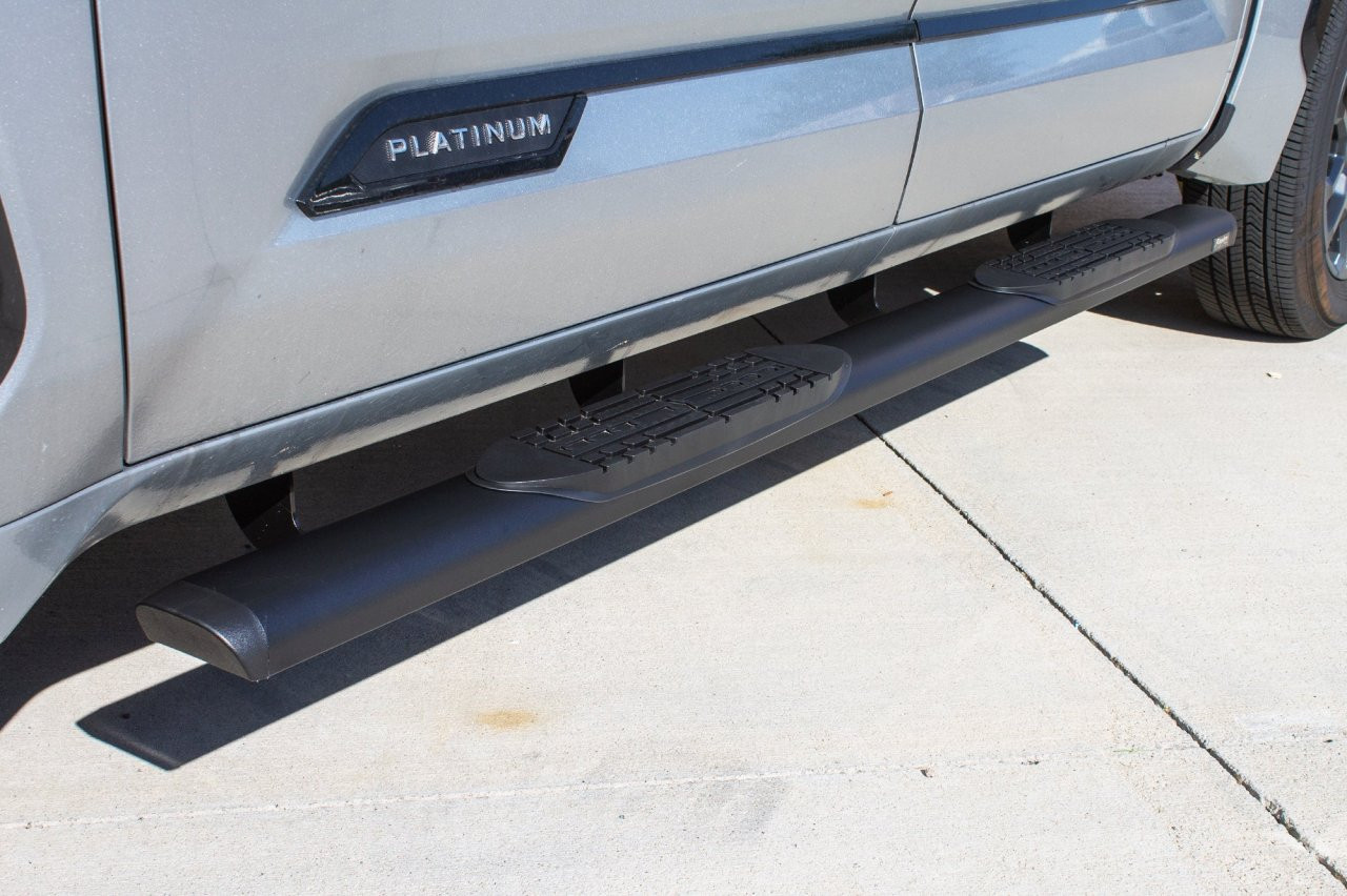 Raptor Series Oval Running Boards Black Textured Aluminum - Part# 2004-0142BT — side view