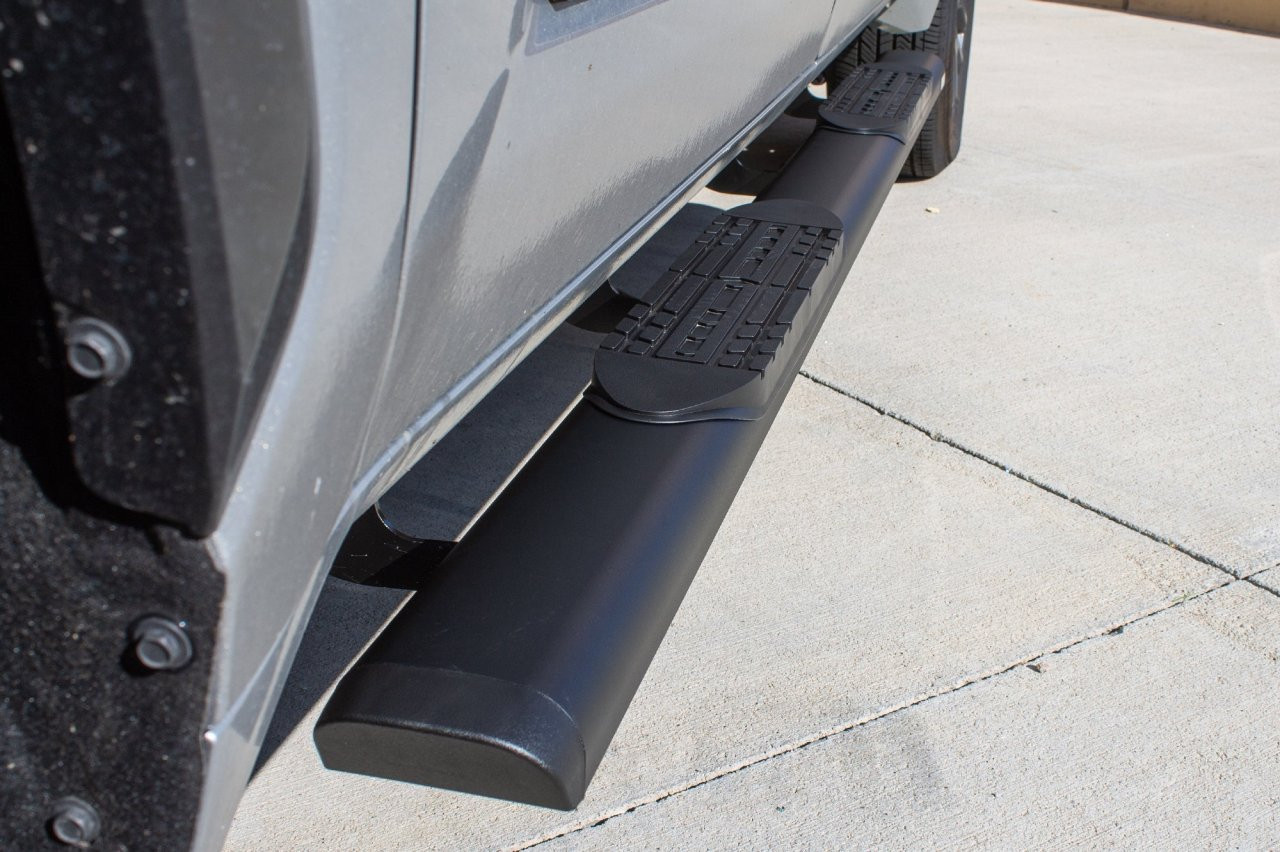 Raptor Series Oval Running Boards Black Textured Aluminum - Part# 2004-0142BT — side view