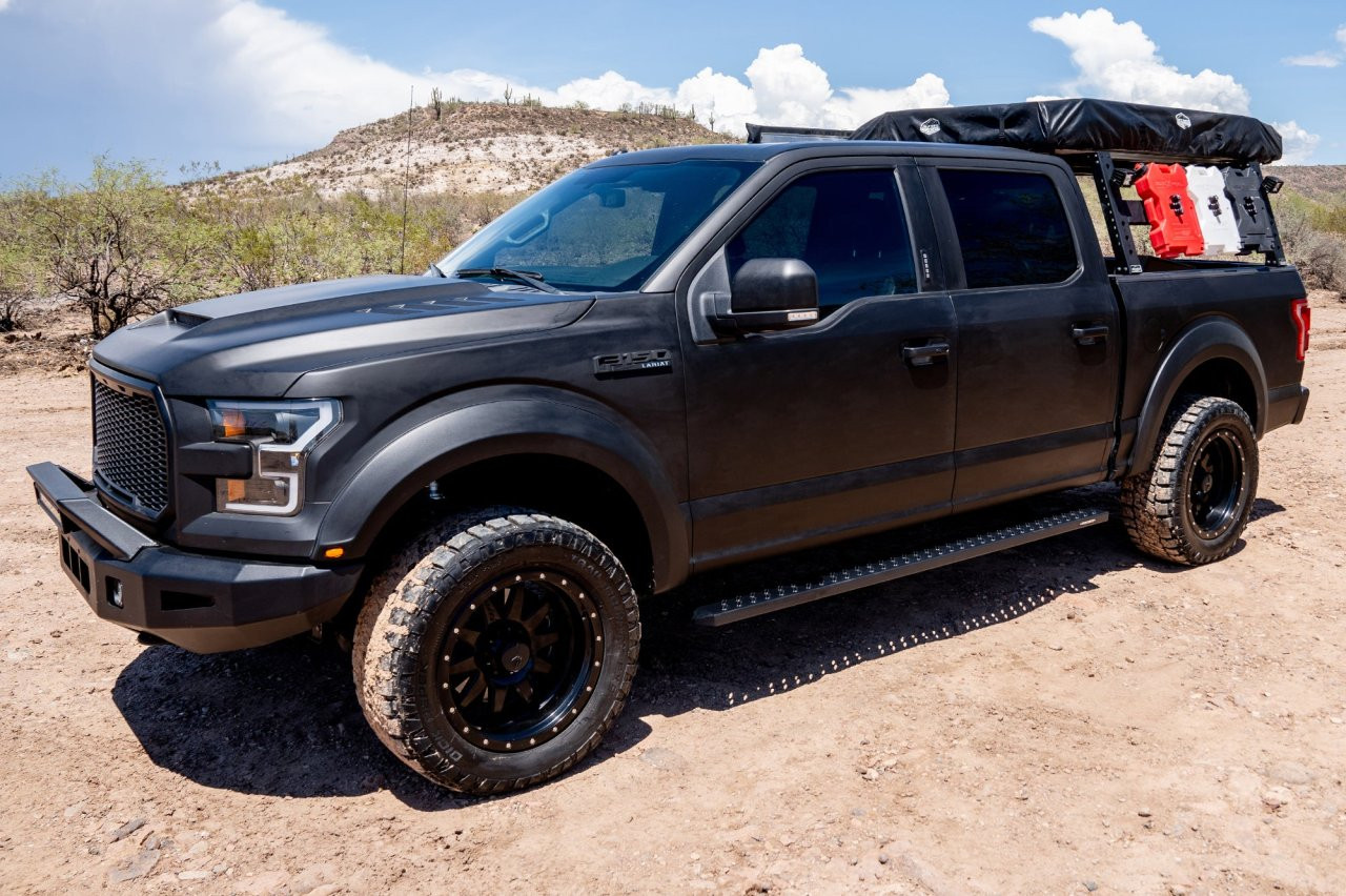 Raptor Series Sawtooth Running Boards Black Textured Aluminum - Part# 2101-0342BT — side view