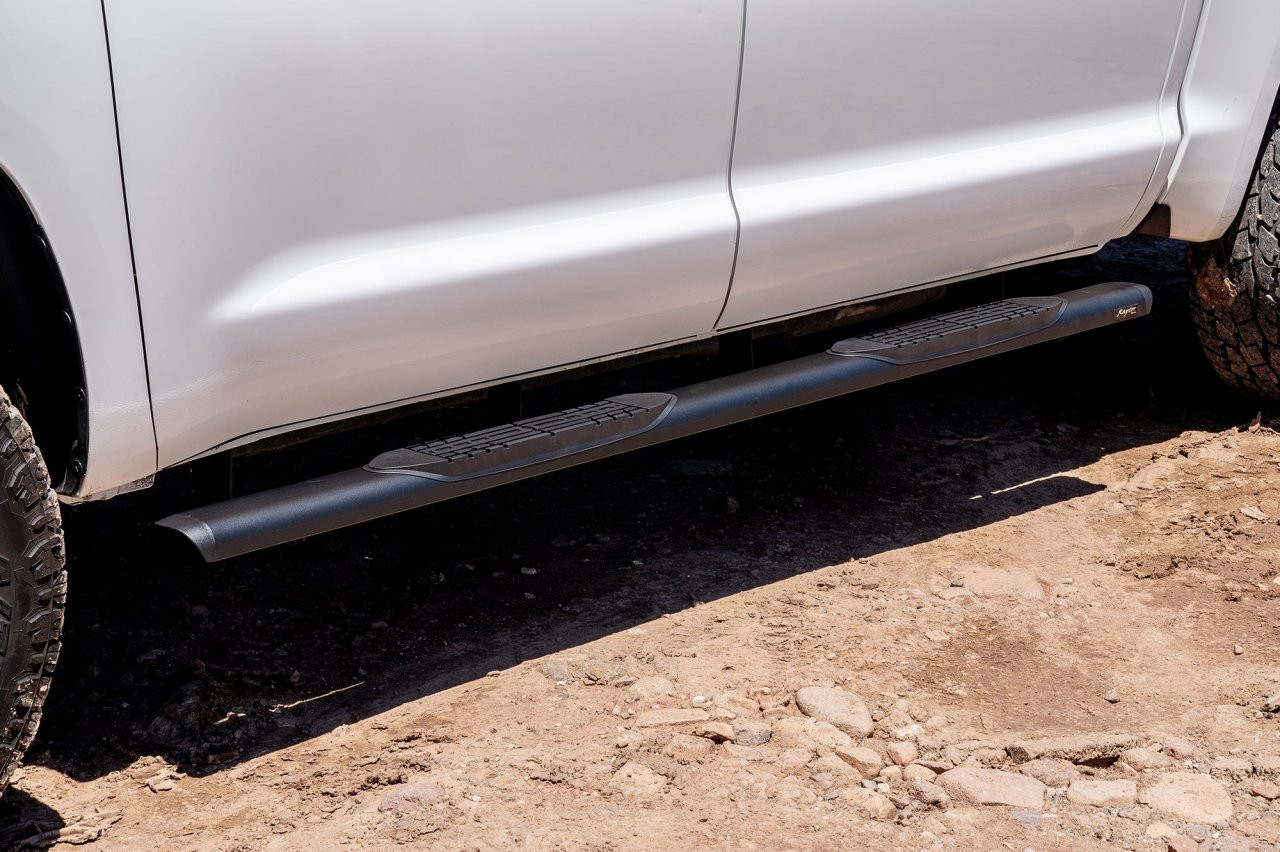 Raptor Series Oval Running Boards Black Textured Aluminum - Part# 2004-0143BT — side view